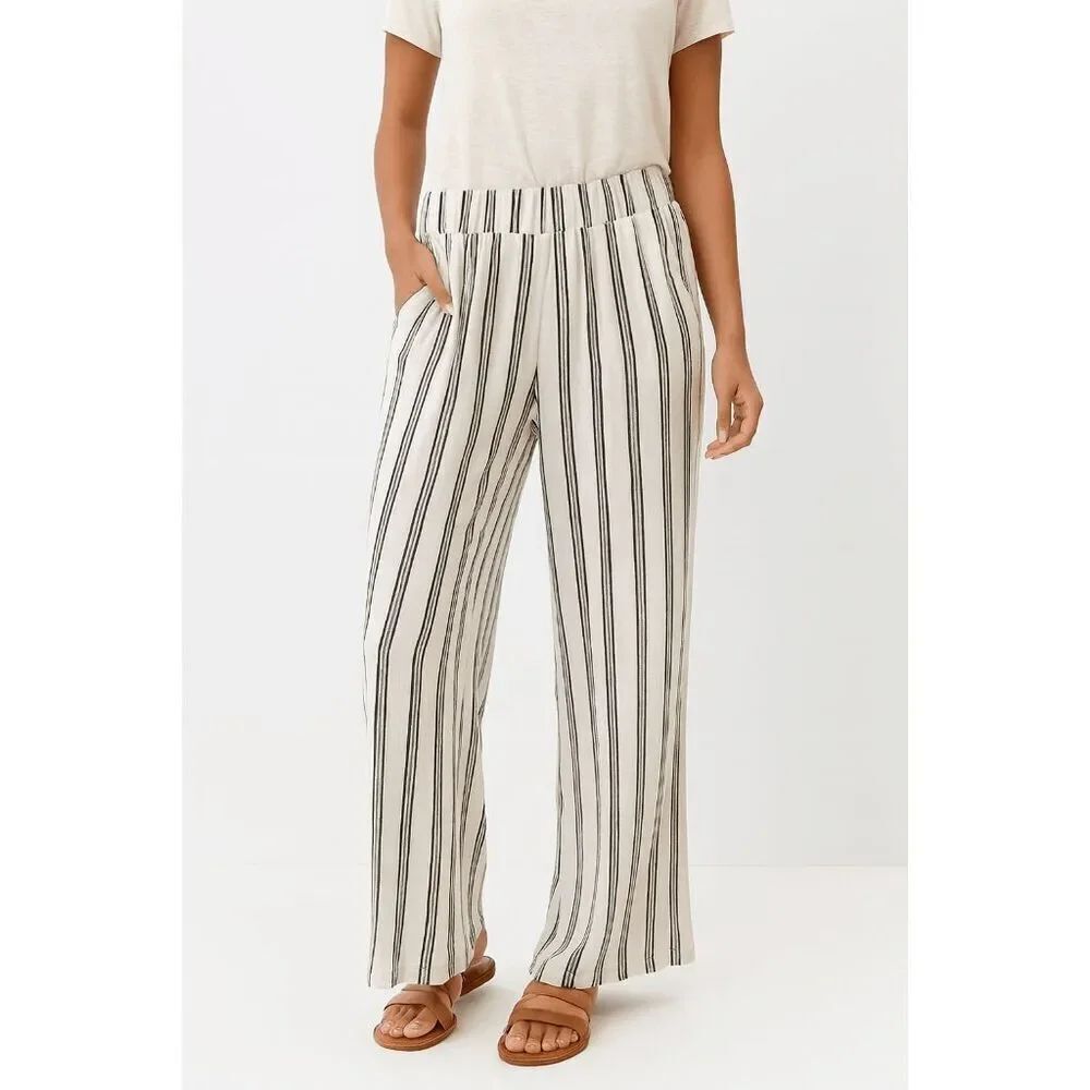 Women’s Black & White Striped Wide-Leg Pants Casual Fit Boho Chic Pants with Poc